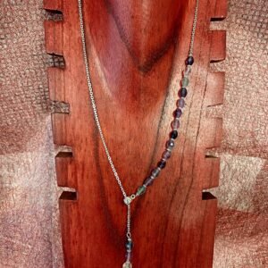 Collier en acier inoxydable et perles de Fluorite