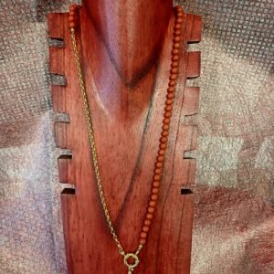 Collier long en acier inoxydable et perles de Jaspe Rouge