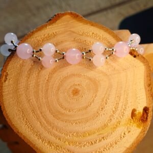 Bracelet de Perle de Quartz rose, argent et acier inoxydable