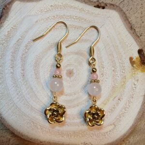 Boucle d'oreilles de Quartz Rose et acier inoxydable