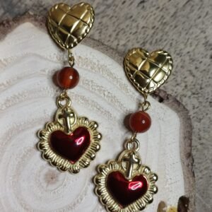 Boucles d'oreilles "Coeur Rouge" en acier inoxydable