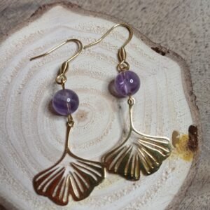 Boucles d'oreilles avec Améthyste et acier inoxydable doré