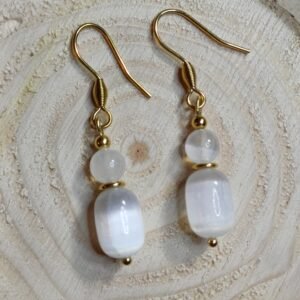 Boucles d'oreilles en acier inoxydable doré avec perles de Sélénite