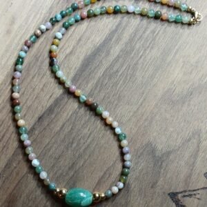 Collier d'Agate Indienne et acier inoxydable doré