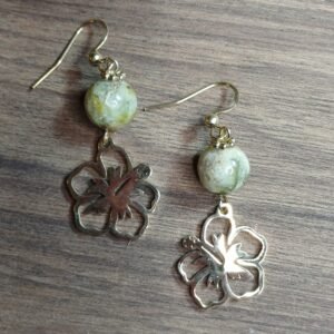 Boucles d'oreilles acier inox inoxydable doré et perle de Grenat Vert