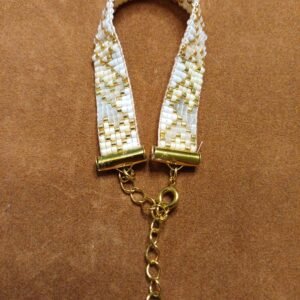 Bracelet en perles de Miyuki, motif "Coeur" ton Beige, de 10 mm